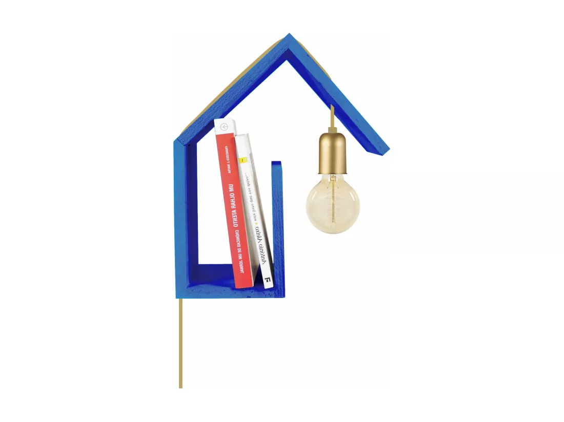 Applique bois bleu, droite 29cm.