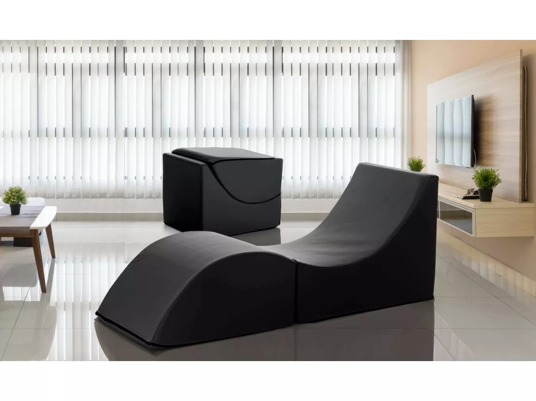 Lit pliant Dabaz, Pouf transformable en lit simple, Méridienne en éco-cuir, 100% Made in Italy, 130x50h50 cm, Noir