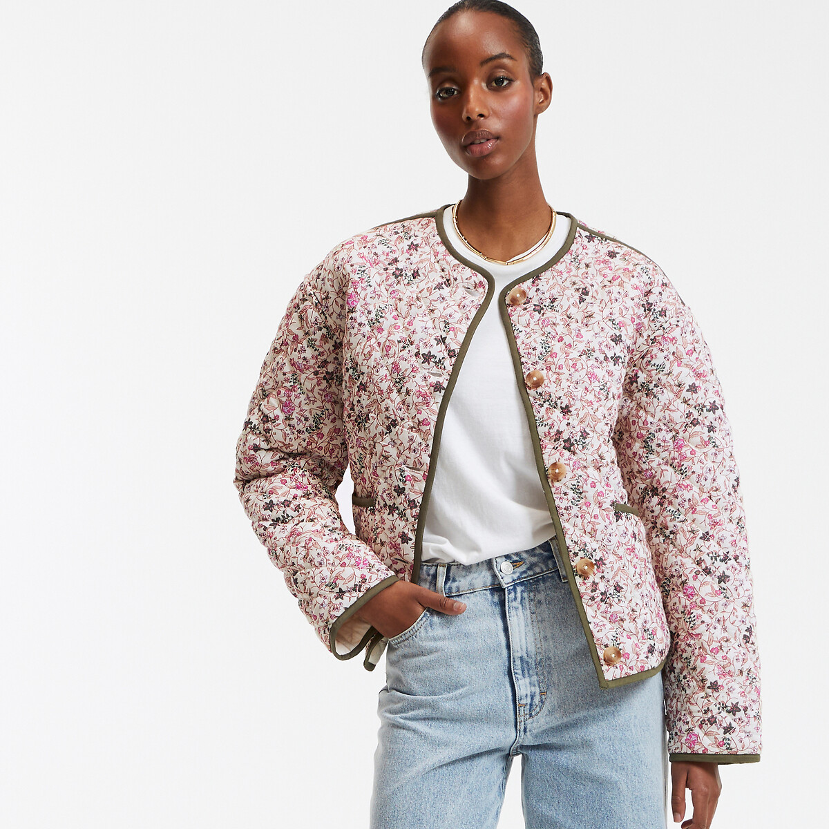 COLEÇÕES LA REDOUTE<br>Jaqueta curta acolchoada com estampa, reversível