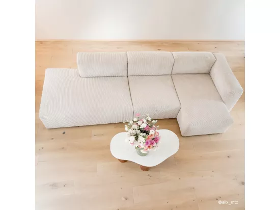 Canapé d'angle à droite modulable avec méridienne 5 places en velours côtelé beige - Modulo