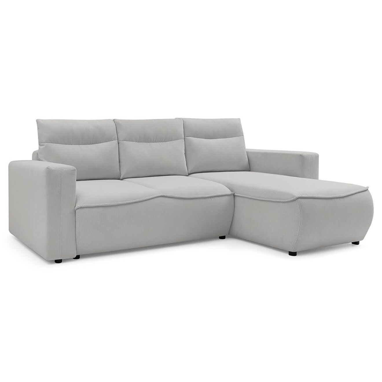 Bobochic Canapé d'angle droit convertible coffre jasmin velours côtelé gris clair - 256x158x90 cm