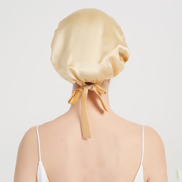 Justerbar Silke Sleep Cap til langt hår, 100% Mulberry Silke Lyseblå