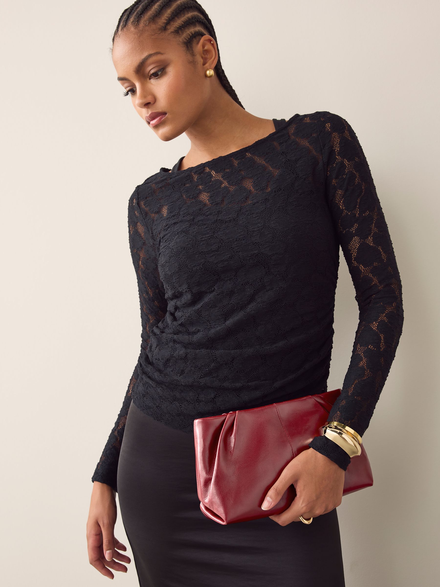 Rood - Leren clutch met drukknoop