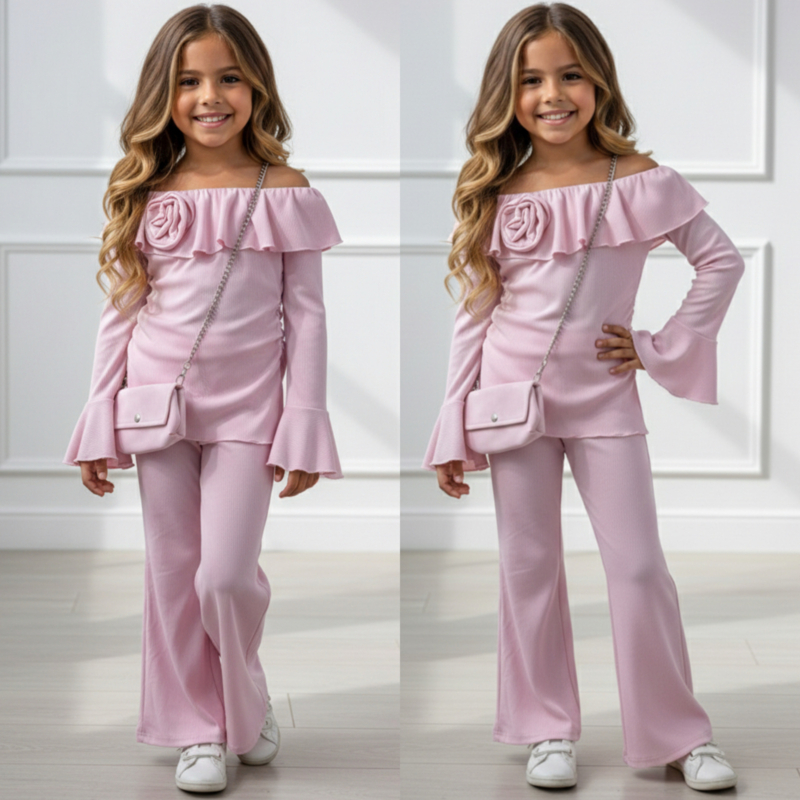 Rosette Off-Shoulder Lounge Set - roze (verzenddatum 2 mrt)