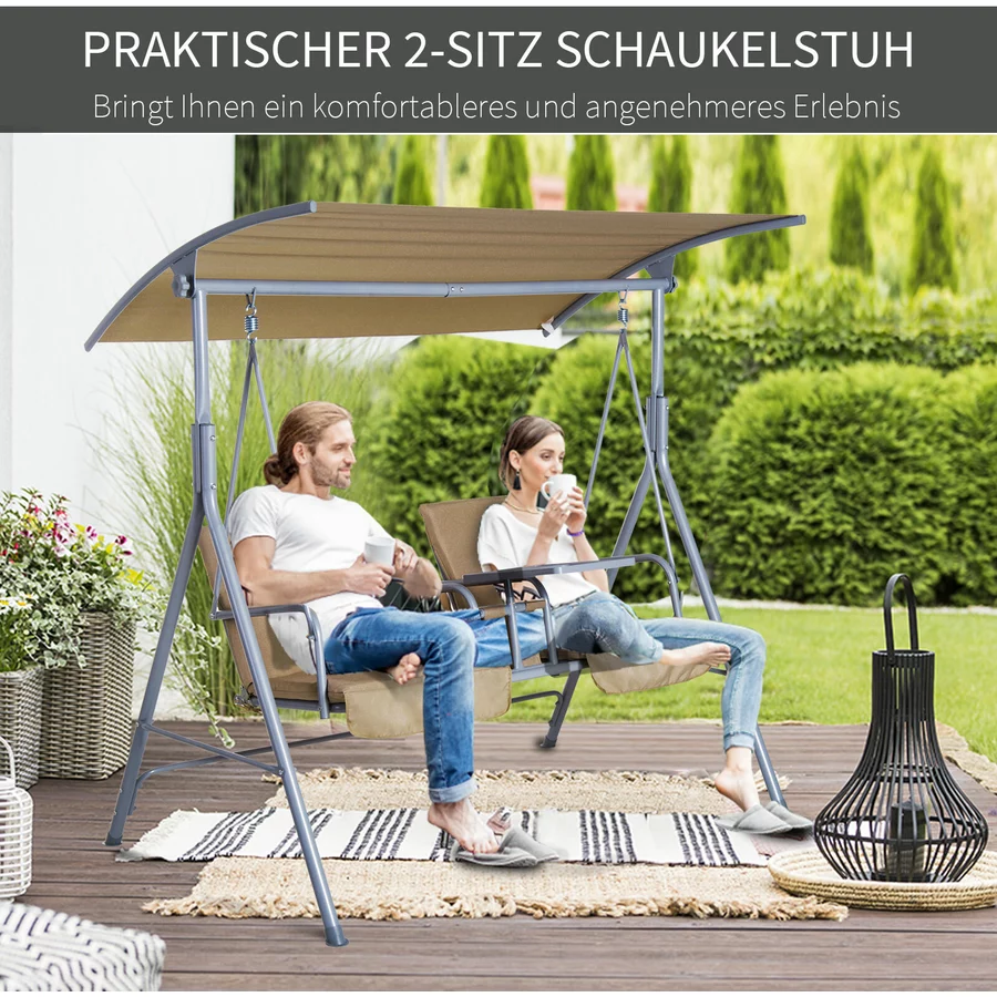 Outsunny Gartenschaukel mit Sonnendach beige