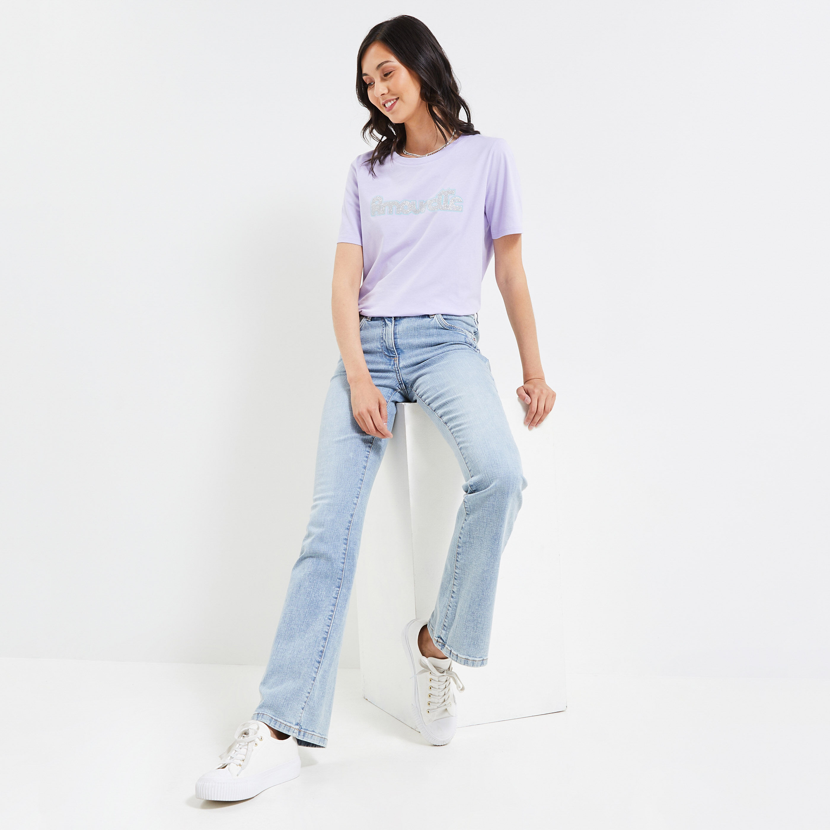 T-shirt col rond femme - VIOLET CLAIR