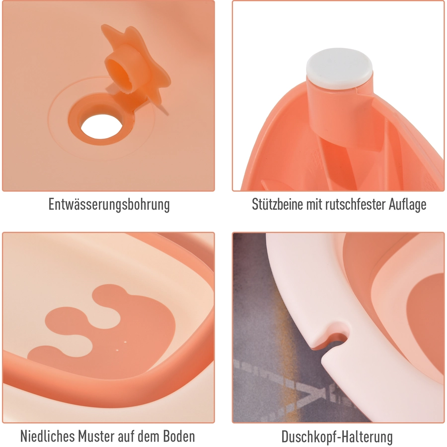 HOMCOM Faltbare Babywanne mit Waschbecken und Shampoobecher rosa