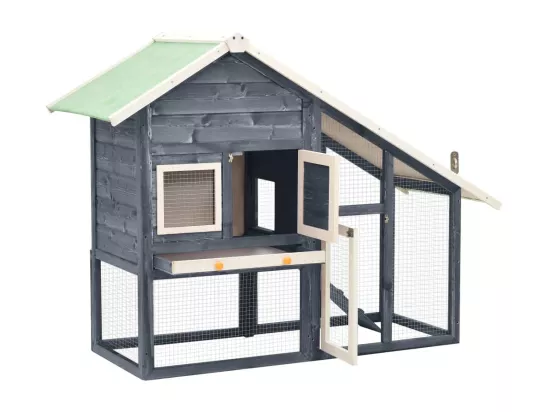 Clapier Gris et blanc 140x63x120 cm Bois de sapin massif