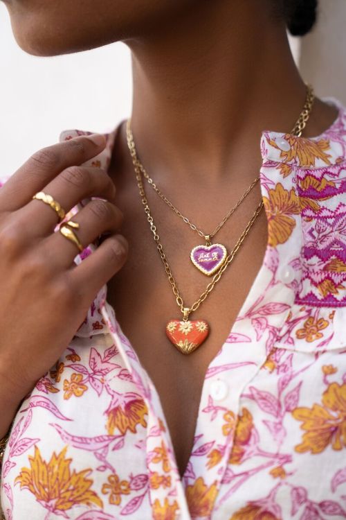 Art schakelketting met oranje vintage hart
