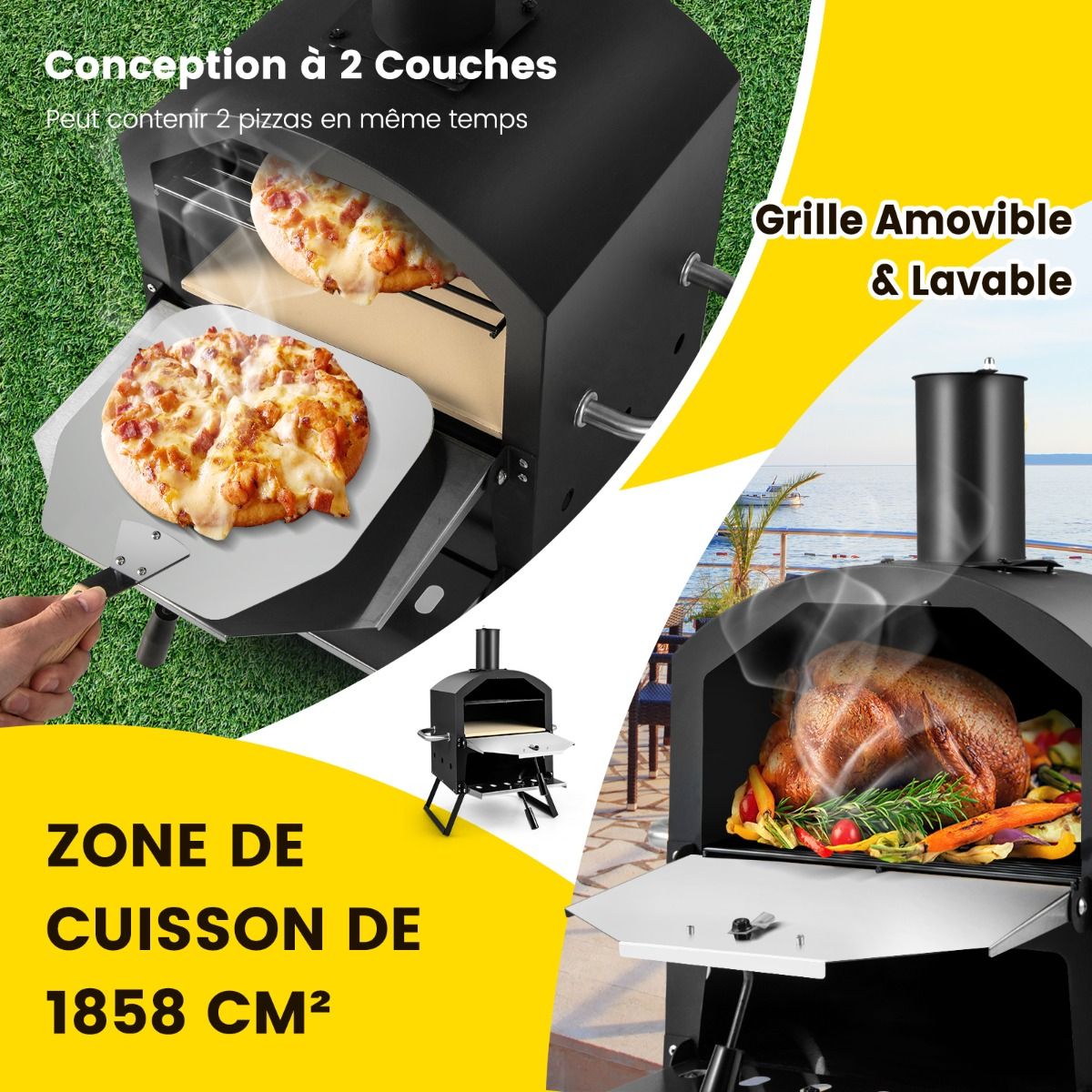 Four à Pizza Extérieur à 2 Couches Etagère du Milieu Amovible avec Pierre à Pizza Grille Pelle Housse Etanche Cheminée - Lidl-Manfred