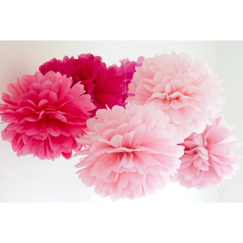 PAPIER DE SOIE, Set de 3 pompons à suspendre Ø30x1 et Ø40x2 - Cyclamen