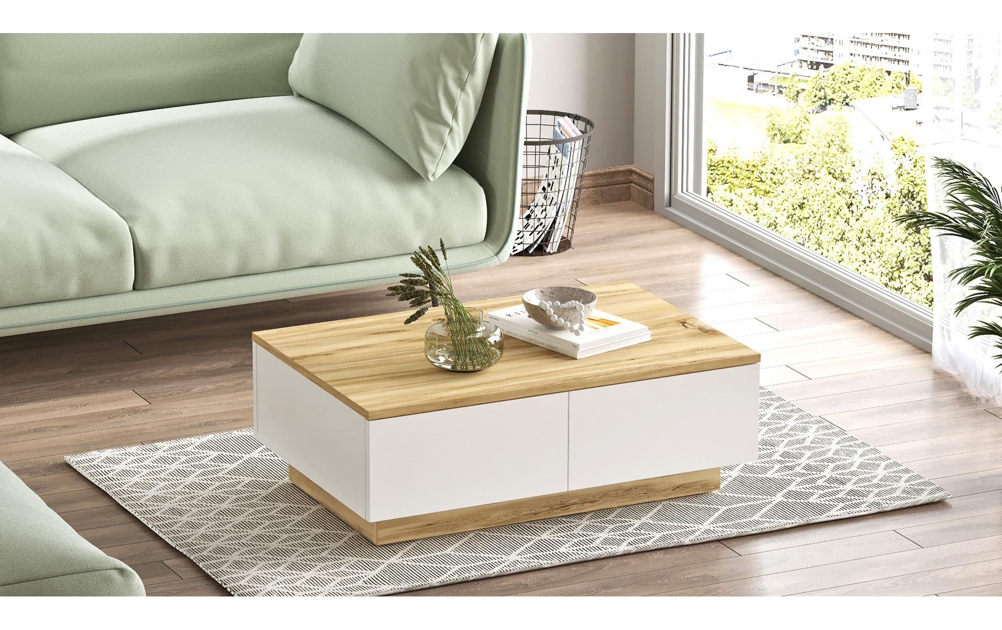 Couchtisch 90 x 31.6 x 60 cm, Nature/Weiss<br>Beistelltisch