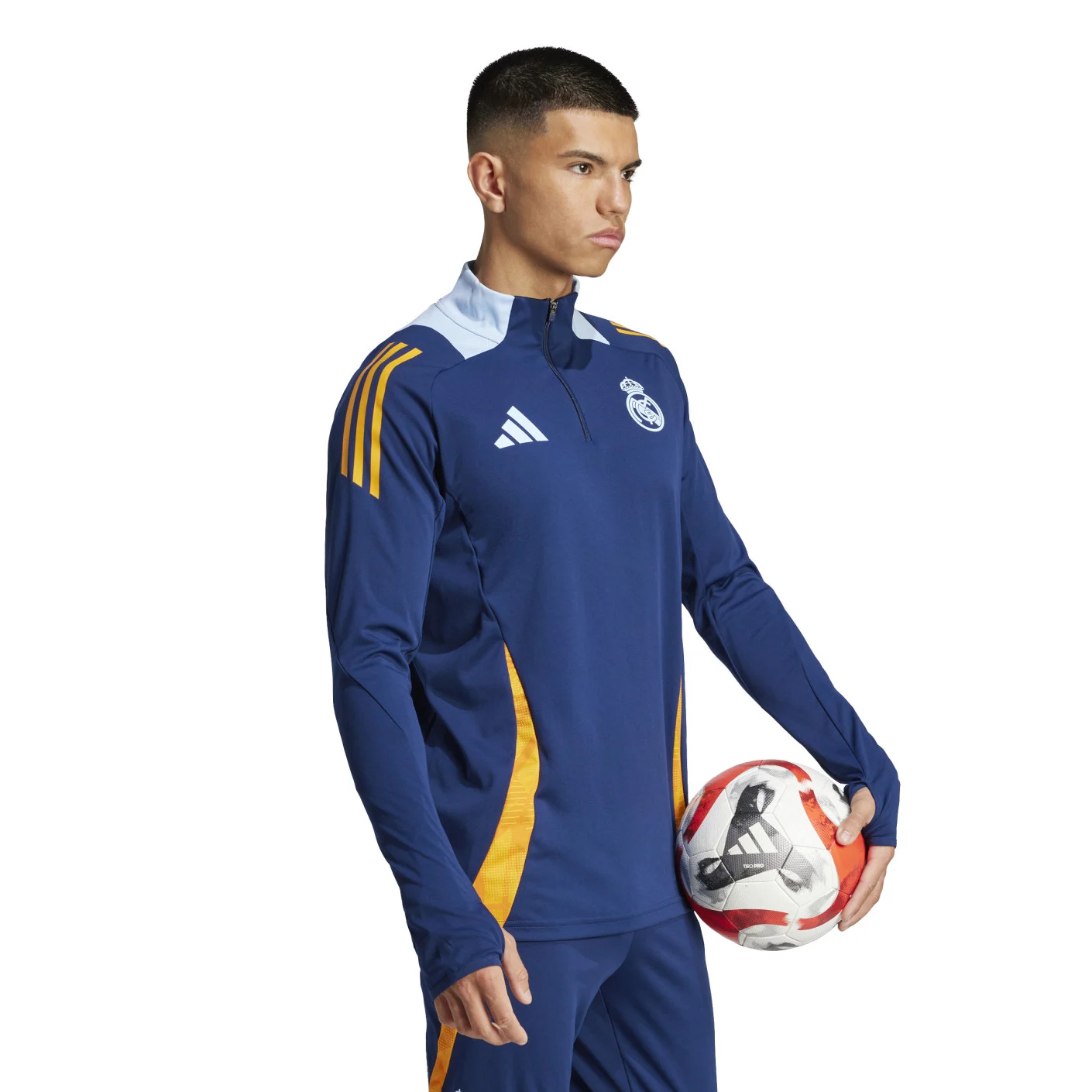 Adidas Real Madrid Trainingstrui 1/4-Zip 2024-2025 Donkerblauw Oranje Lichtblauw