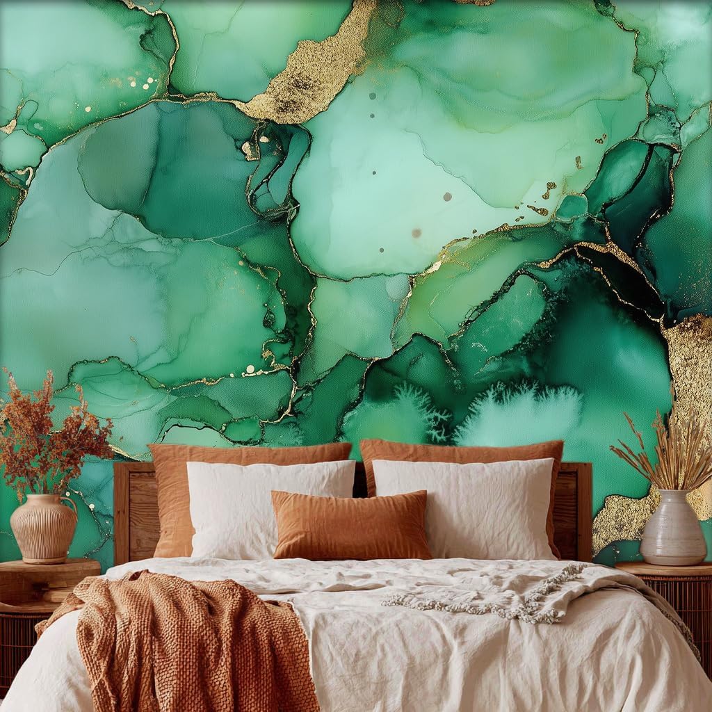 Generisch Tapete Grüne Marmor - Fototapete Abstrakt Gold Muster - Wohnzimmer Schlafzimmer Deko - Wandtapete - Wanddeko - Motivtapeten - 400x280 A-287