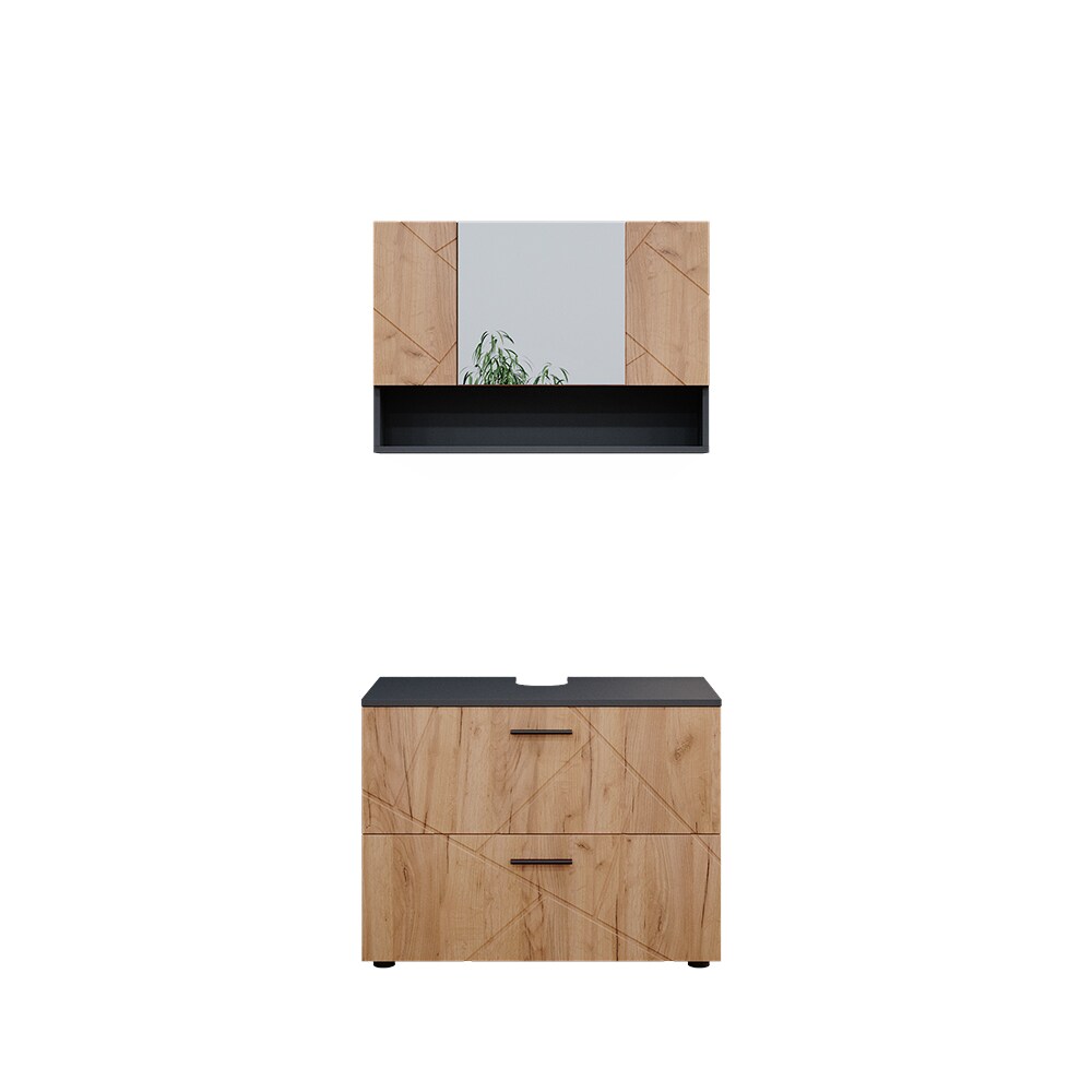 Vicco Badmöbelset Irma Anthrazit Eiche modern 80 cm Badezimmerschrank Badschrank Badezimmermöbel Waschtischunterschrank Spiegelschrank Schranktür Schrankfach Schrankschublade Ablage Aufbewahrung