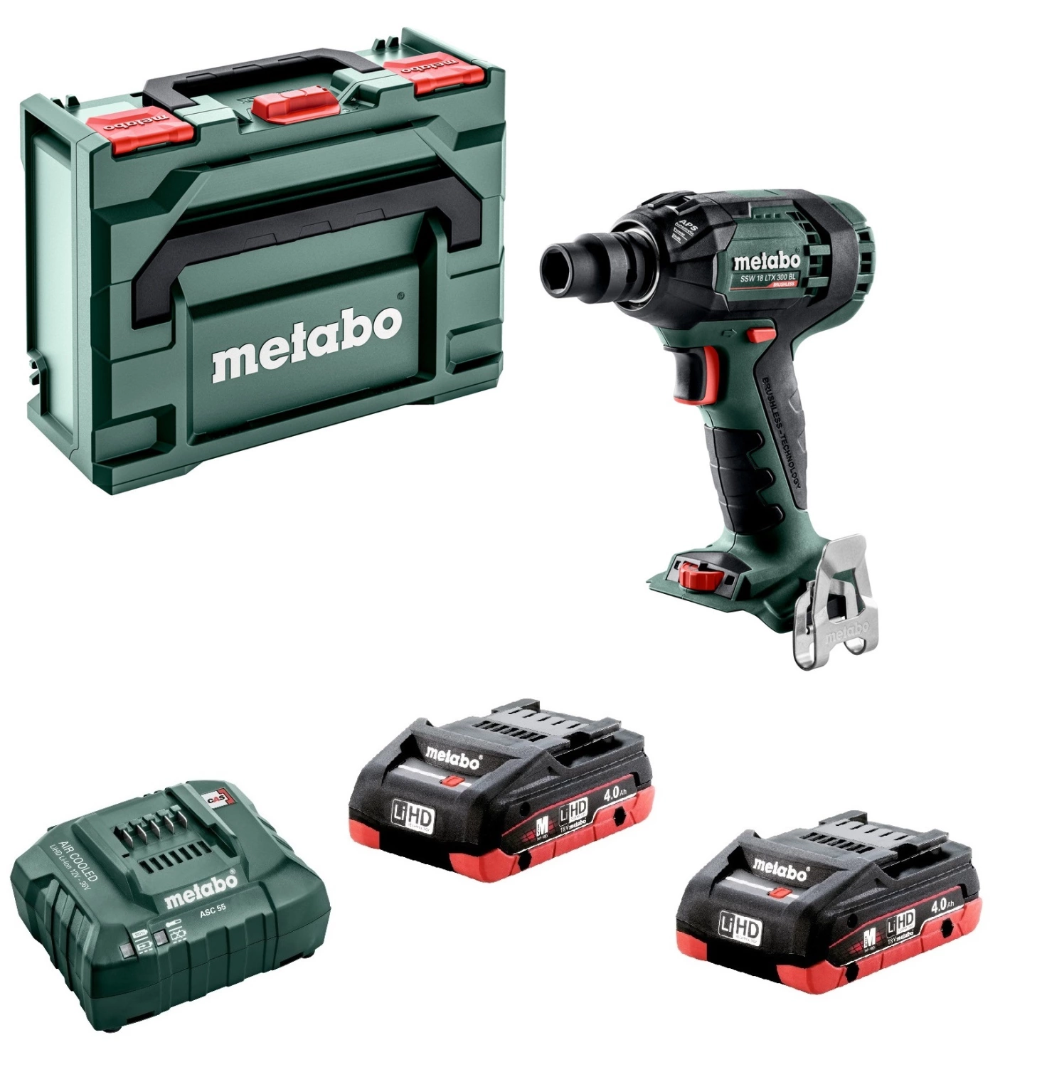Metabo SSW 18 LTX 300 BL 18V LiHD Accu slagmoersleutel set (2x 4.0Ah LiHD accu) in metaBox - 300Nm - 1/2