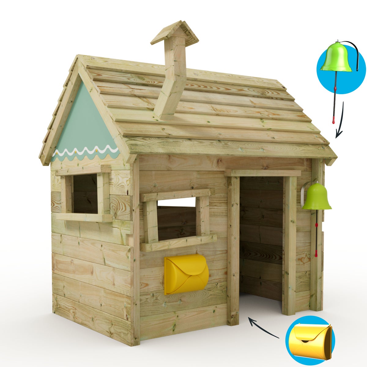 WICKEY Binnenspeelhuis voor kinderen met houten dak en raam - Pastelblauw