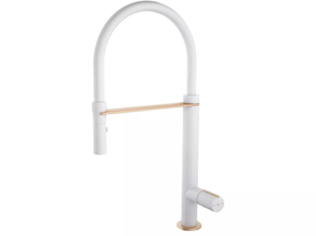 Exil mitigeur évier à douchette mobile blanc et or rose - Essebagno