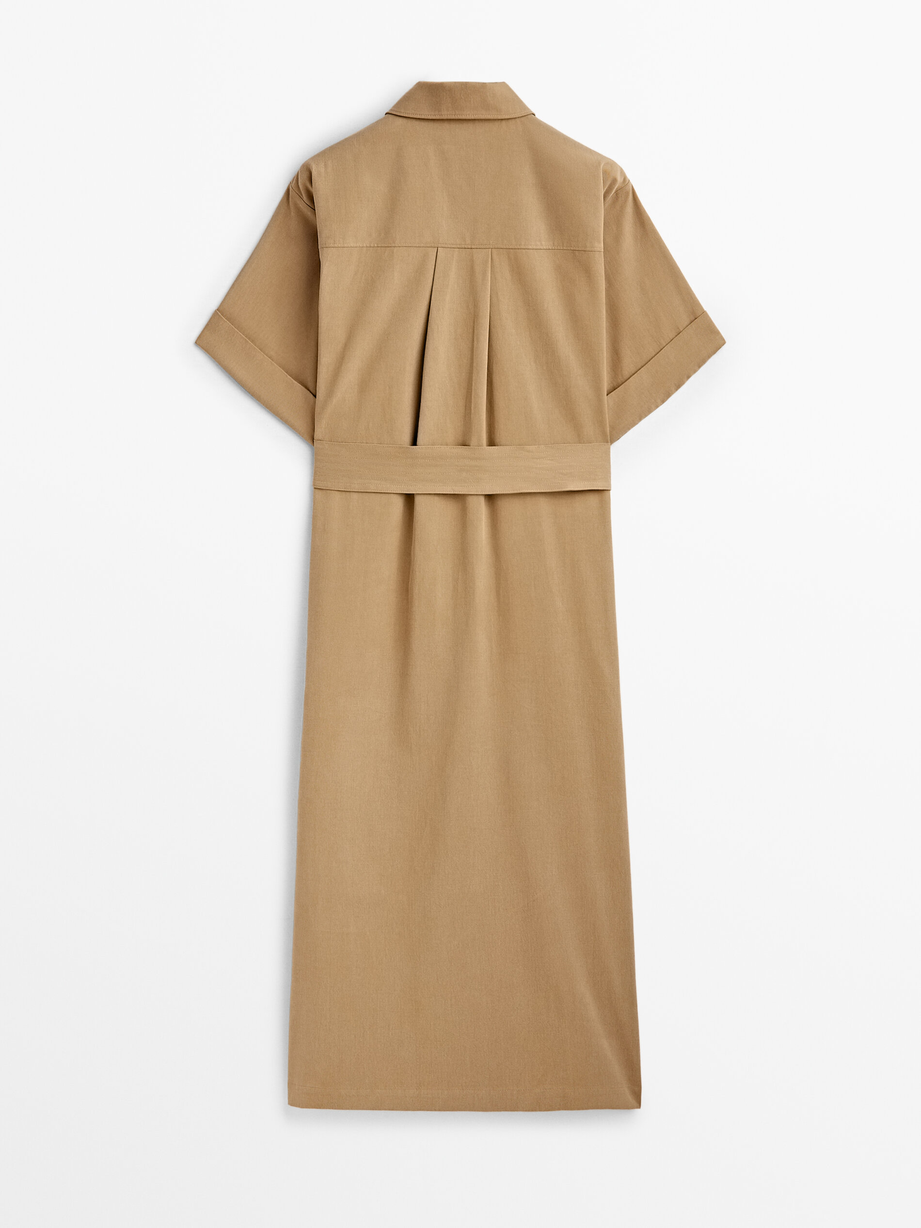 Vestido midi com bolsos - BEGE