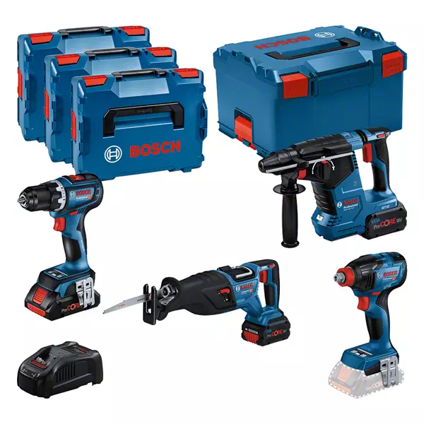 COMBI-KIT 4 18V TOOLS: GSR 18V-90C + GDX 18V-210C + GBH 18V-24C + GSA 18V-28 + 1 4.0 AH BATTERY (PROCORE) + 2 5.5 AH BATTERIES (PROCORE) + GAL 1880CV ( L)PROFESSIONAL