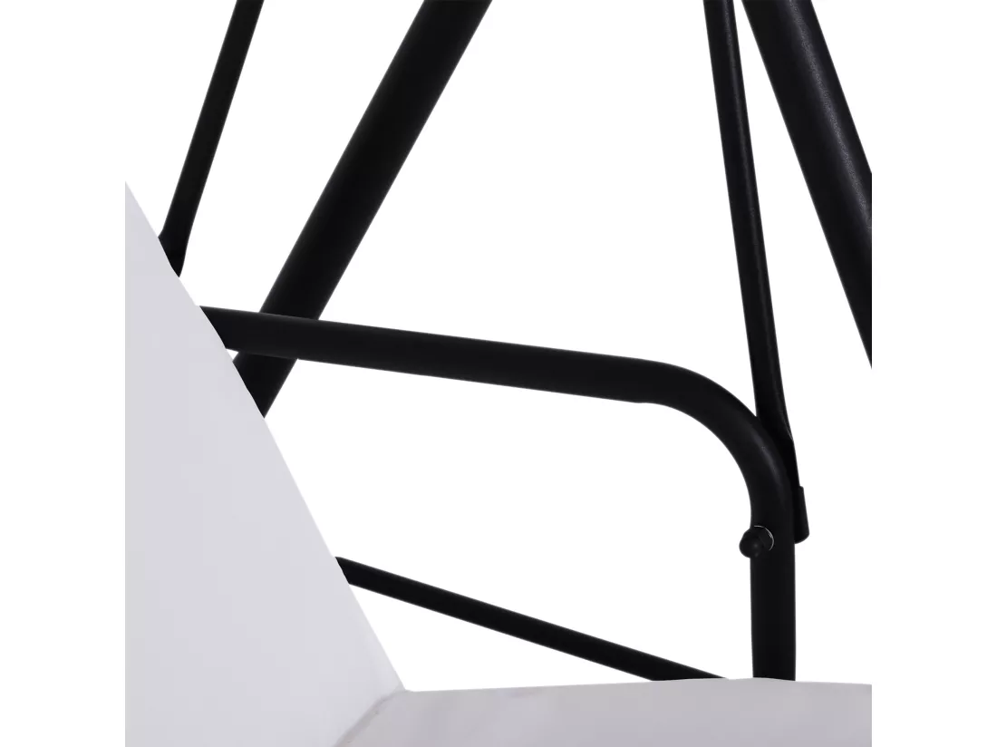 Balancelle de jardin 3 places toit inclinaison réglable coussins assise et dossier 1,72L x 1,1l x 1,52H m acier noir polyester blanc