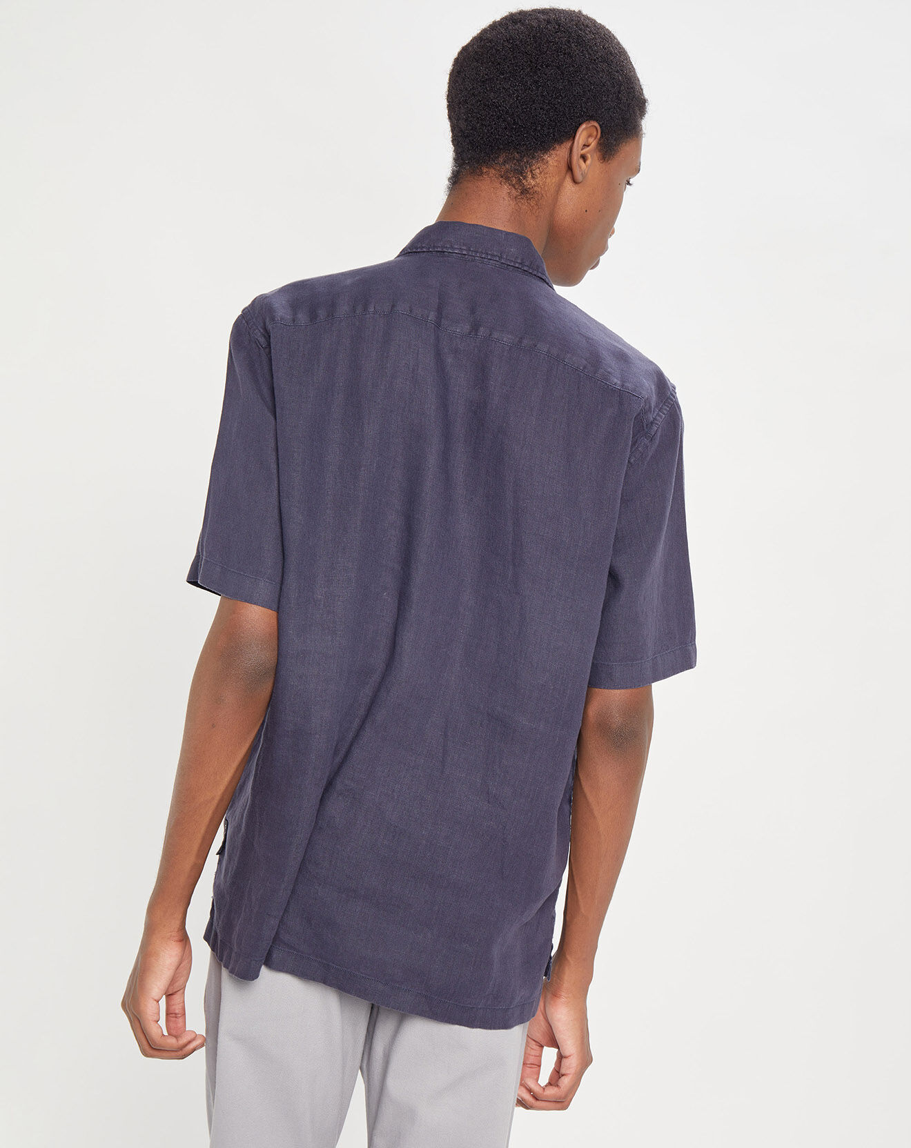 Marc O'Polo Chemise 100% Lin manches courtes Poche bleu marine