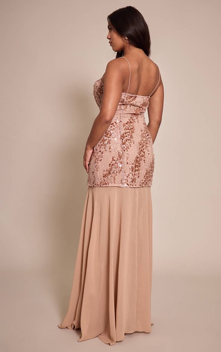 Nude Robe Maxi Ajustée À Ourlet Asymétrique Et Sequins Ton Sur Ton