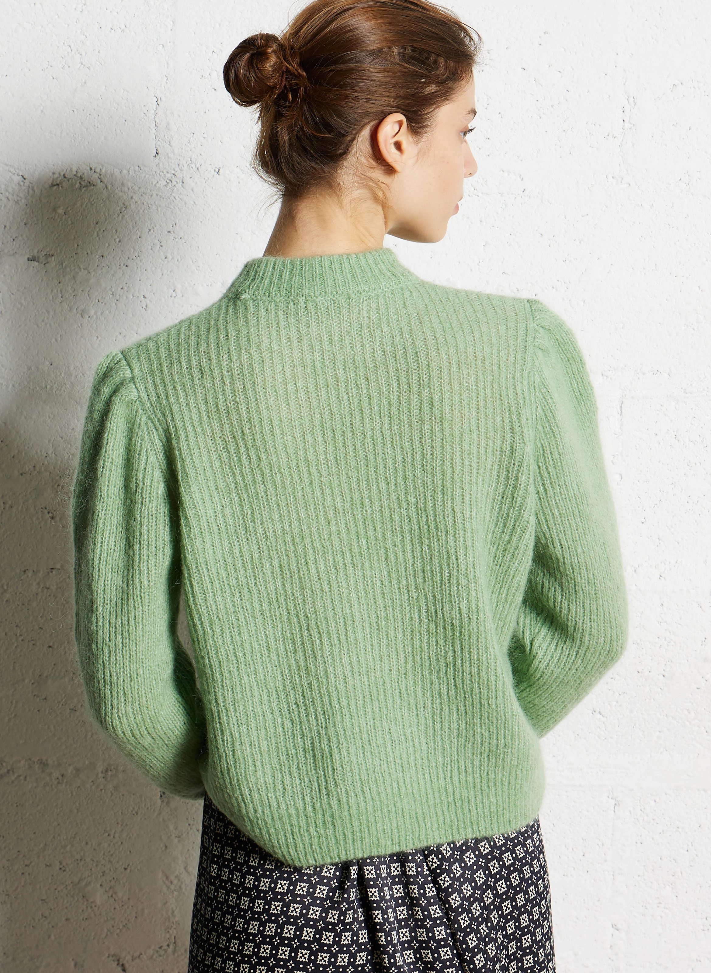 MIMI - Pull col montant en laine mélangée | Vert