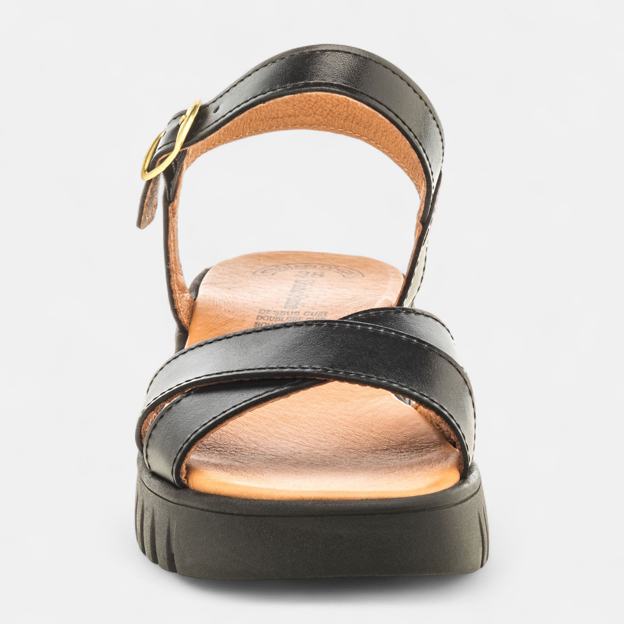 Sandales à talon compensé Femme en cuir noir