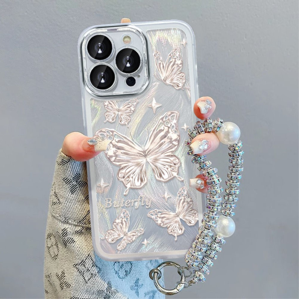 iPhone 13 Pro Gummi Case Schutzhülle mit Handschlaufe   Kameraschutz - Butterfly
