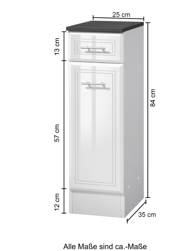welltime Unterschrank »Neapel« Breite 25 cm, mit Hochglanzfronten und eleganter Fräsung