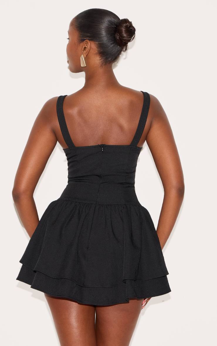 Noir Combi-short Jupe-short Patineuse À Détail Corset Tissé
