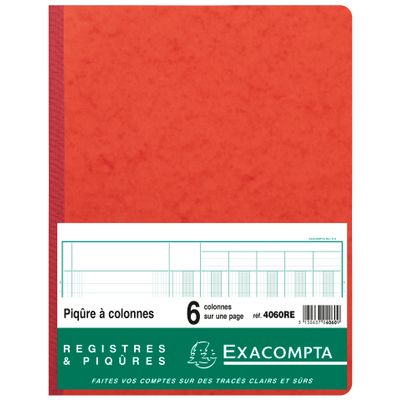 Exacompta - Piqûre comptable - 6 colonnes par page - 32 x 25 cm - 80 pages - rouge