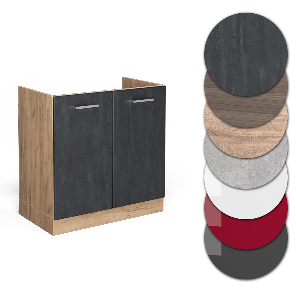 Vicco Spülenunterschrank R-Line Schwarz Beton Eiche 80 cm ohne Arbeitsplatte