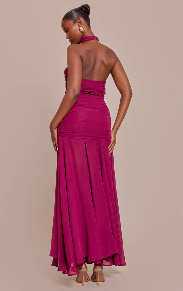Prune Robe Longue En Mousseline Col Montant