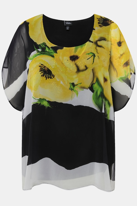 Blusenshirt, doppellagig, A-Linie, V-Ausschnitt, Halbarm