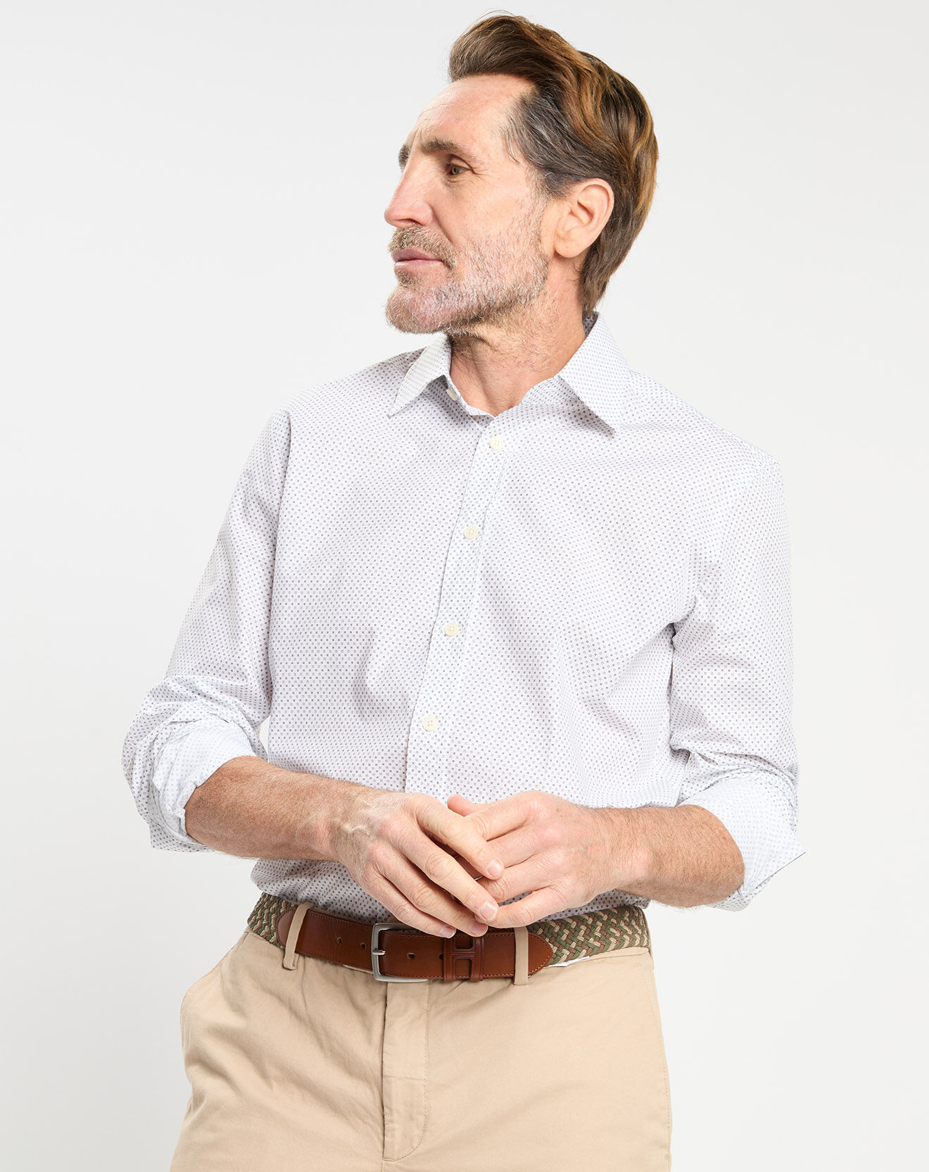 Hackett London Chemise Slim Fit à micro imprimé géométrique blanche
