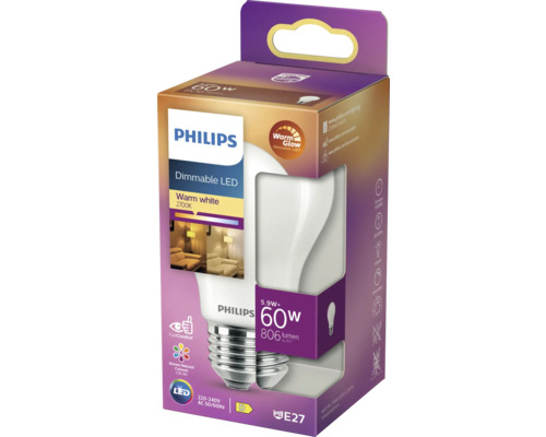 LED-lamp met dimfunctie, A60 mat, E27/5,9W (60W), 806 lm, 2200-2700 K, warm wit, warme gloed