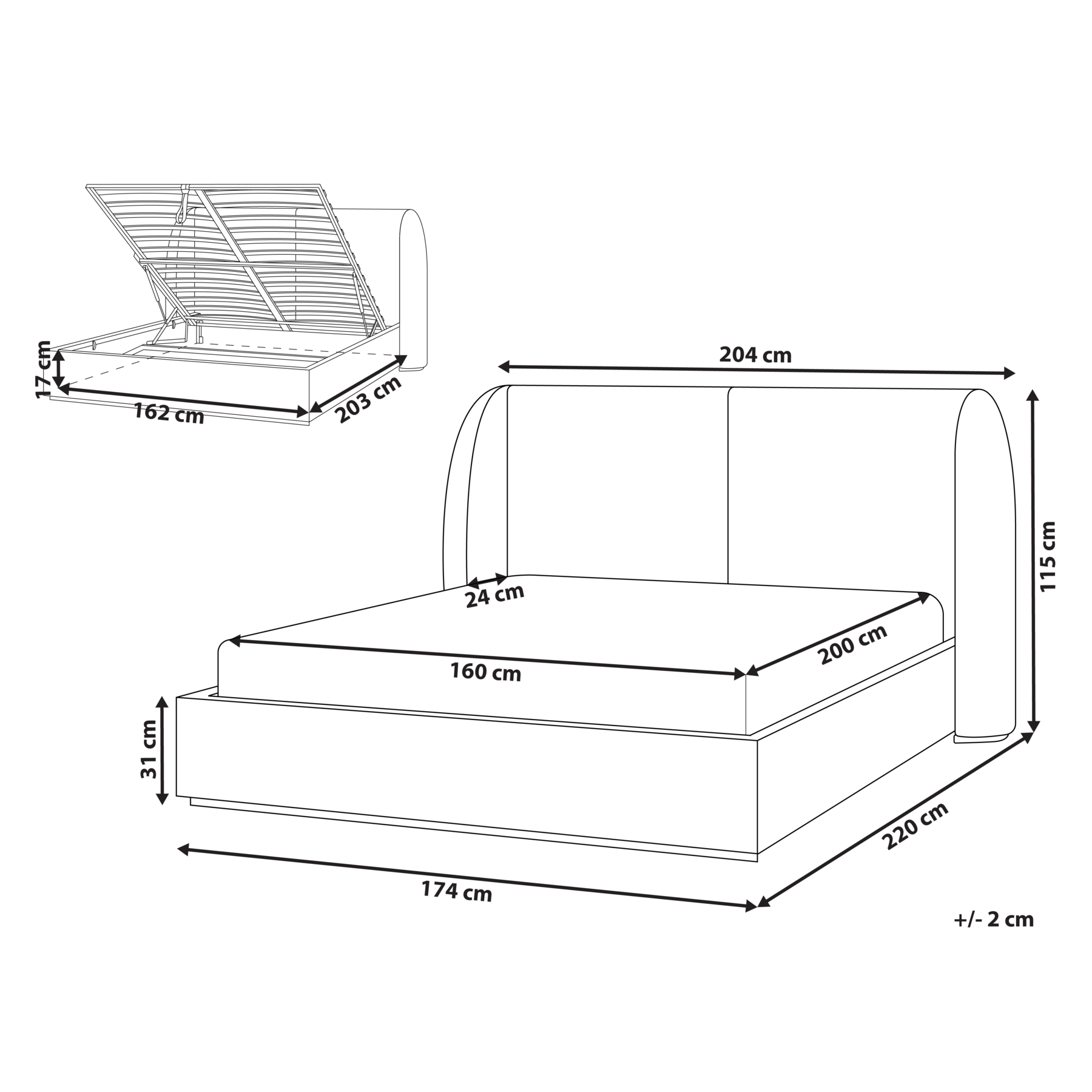 Beliani - MONESTIER - Tweepersoonsbed - Wit - 160 x 200 cm - Polyester