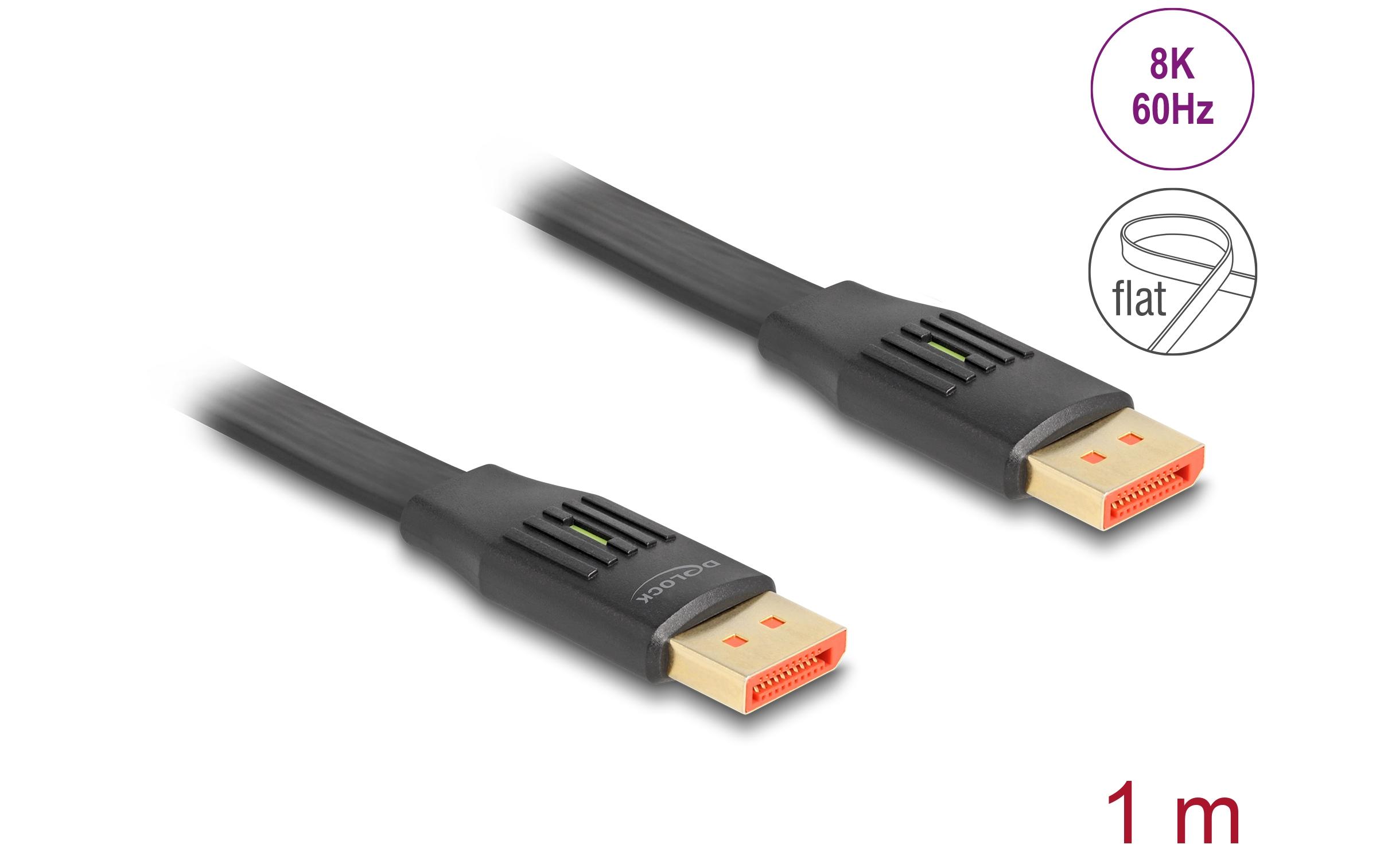 Kabel 8K 60 Hz Flat DisplayPort - DisplayPort, 1 mDelock DisplayPort Flachbandkabel 8K 60 Hz 1 m
