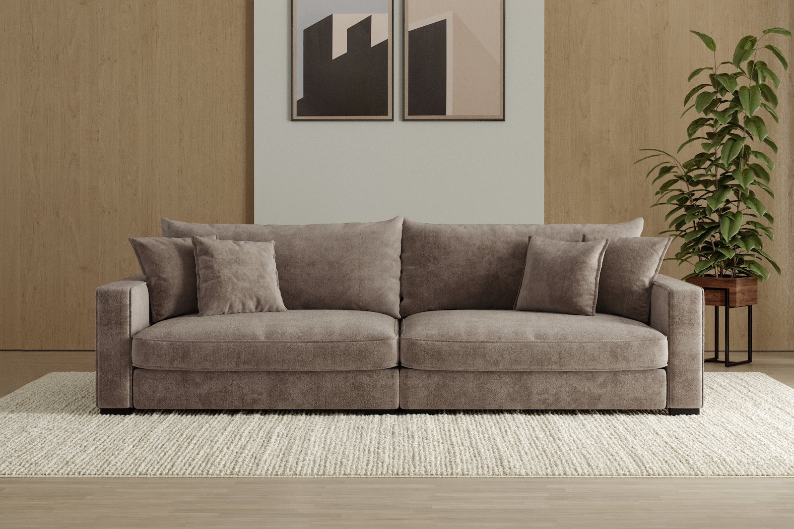 Rossi 4-seter sofa Tekstil Genesis 6 Mink, arm B med sorte ben. Std. Komfort.