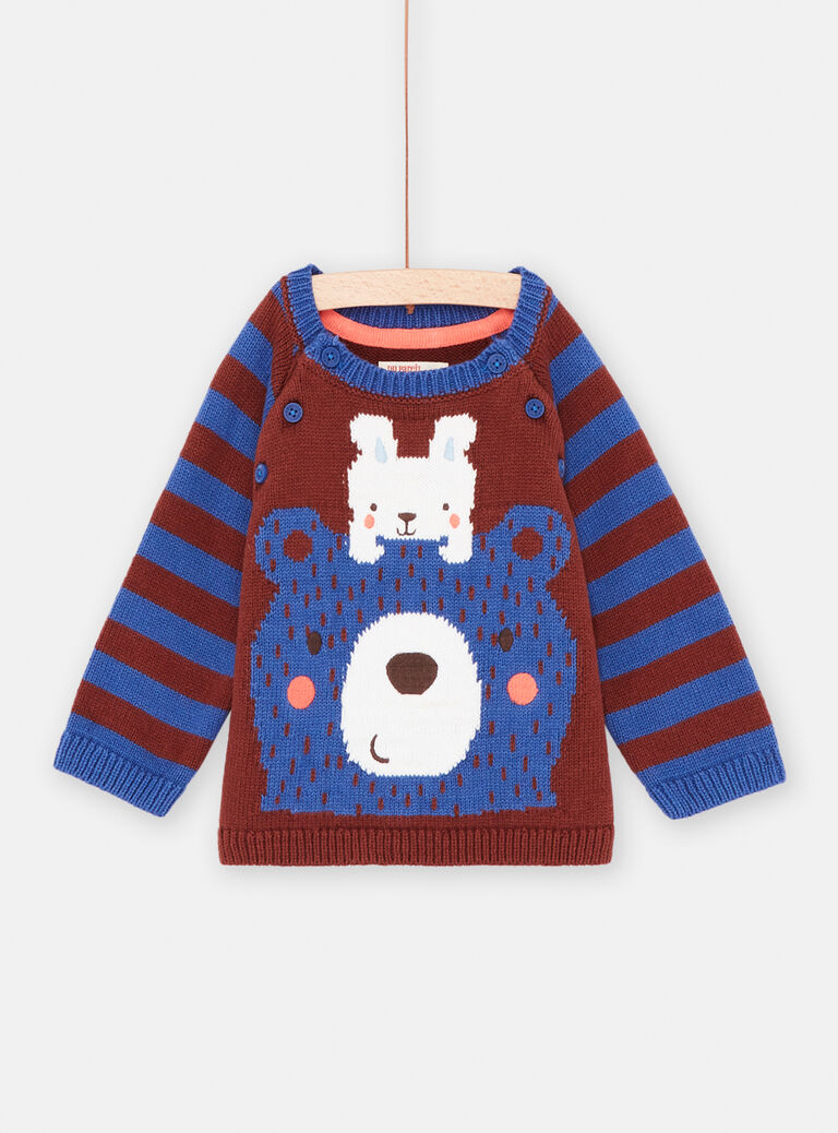 Pull marron et bleu à imprimé à rayures bébé garçon