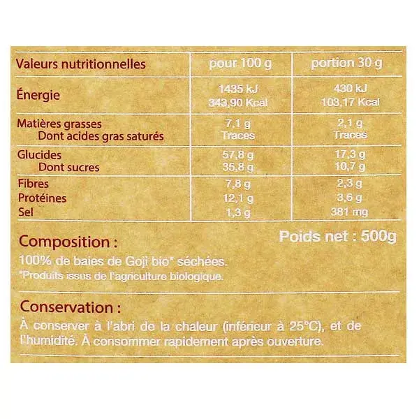 Nat & Form Écoresponsable Baies de Goji Bio 500g