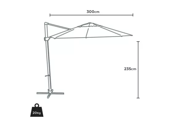 Parasol déporté de jardin 3 mètres en aluminium Siro