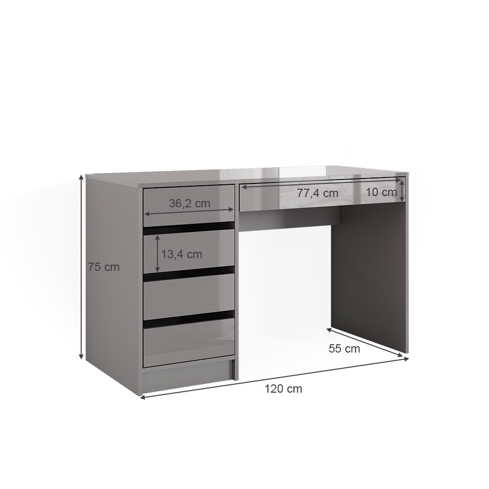 Vicco Schminktisch Frisiertisch Frisierkommode Sherry Grau 120x75 cm modern Schlafzimmer Kommode Schublade Ablage Aufbewahrung Kosmetiktisch Make-Up-Tisch Hochglanz