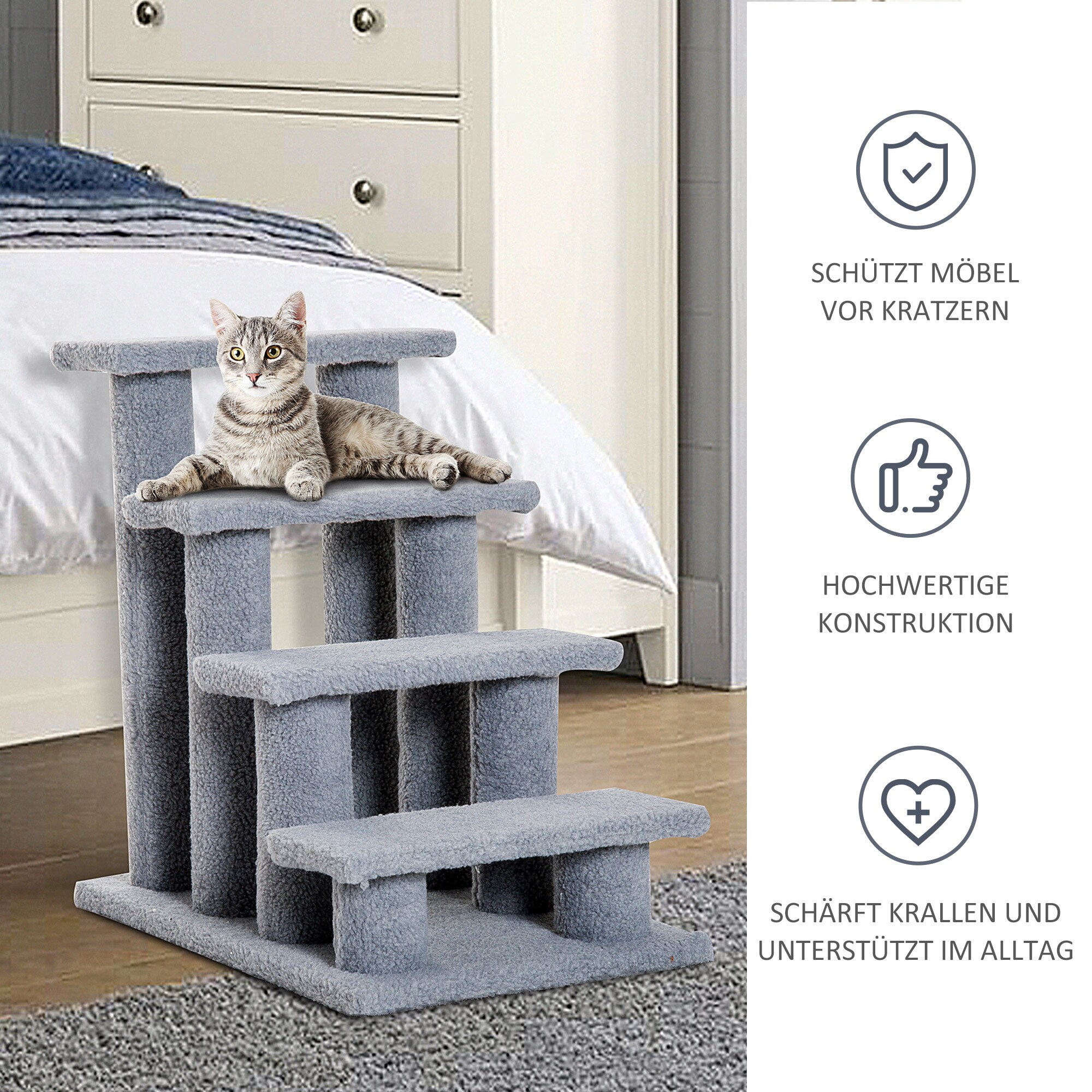 PawHut Katzentreppe mit 4 Stufen 63,5 x 43 x 60 cm