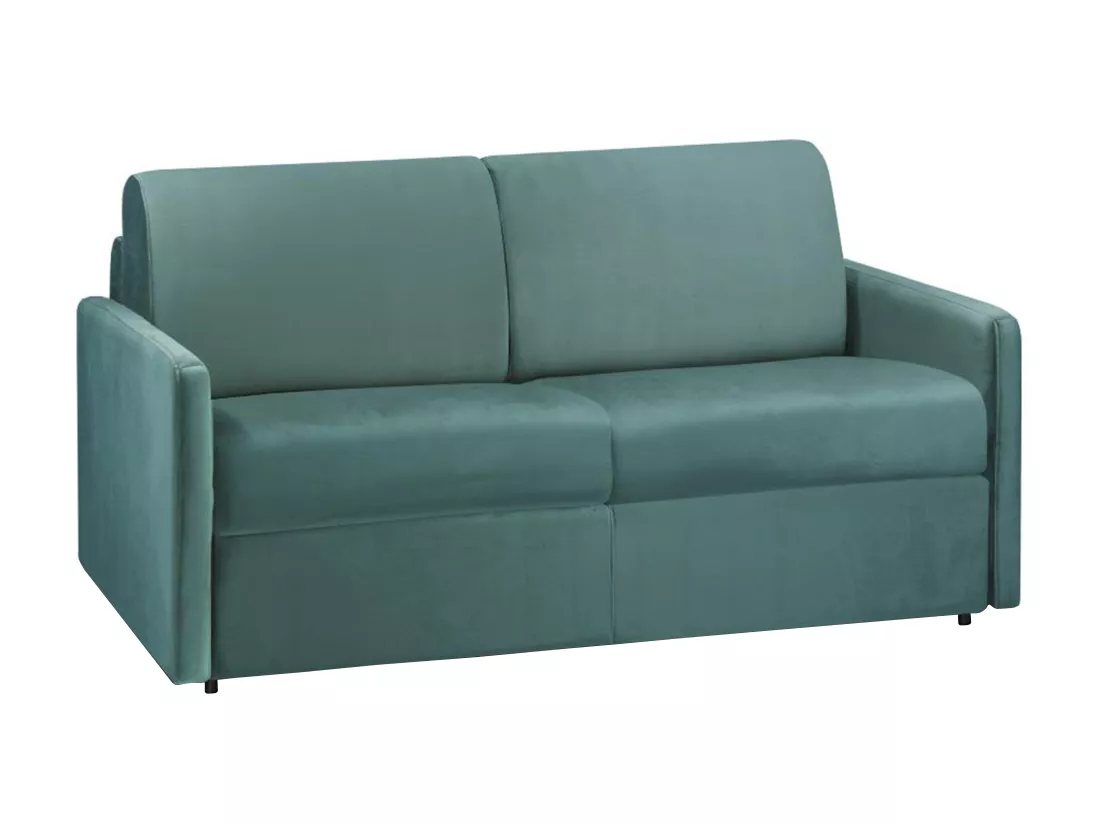 Canapé 2 places convertible express en velours vert menthe - Couchage 120 cm - Matelas 22 cm CALIFE