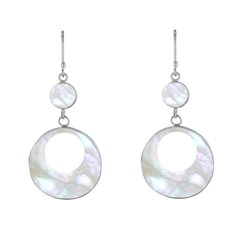 Boucles d'Oreilles Argent Petite Pastille et Pastille Ajourée de Nacre