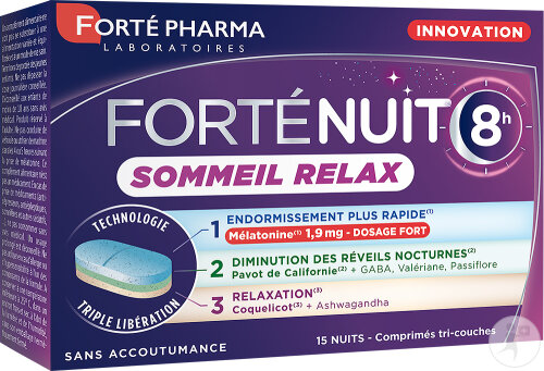 Forté Pharma Forténuit 8h Sommeil Relax 15 Comprimés Tri-Couches