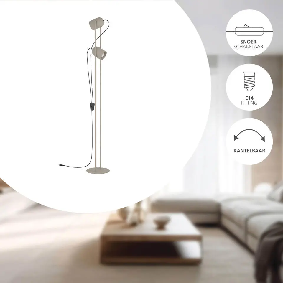 EGLO Tilston Vloerlamp - E14 - 142.5 cm - Zandkleur - Kantelbaar